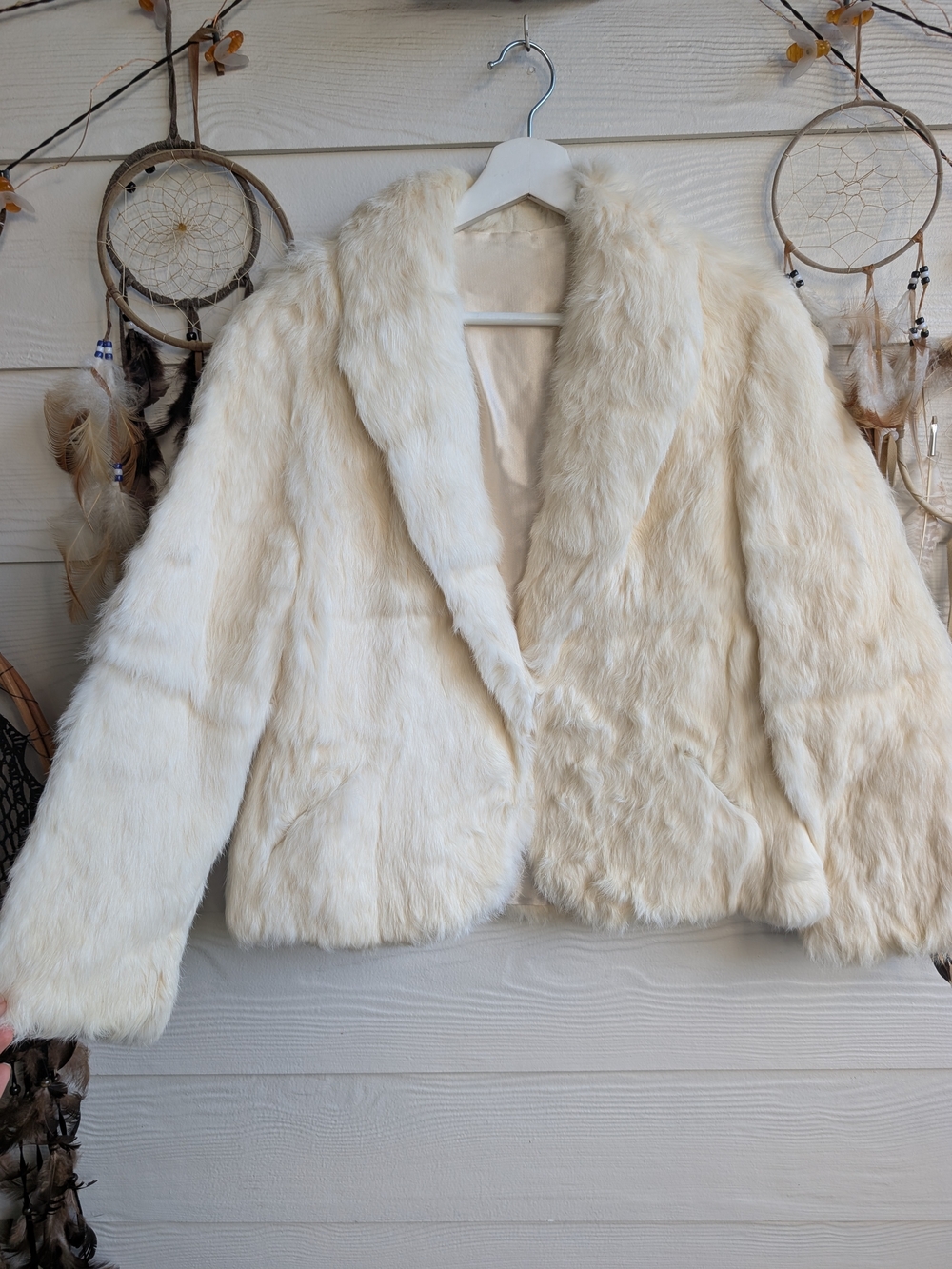 Vintage Cream Butter Yellow Rabbit Fur Jacket